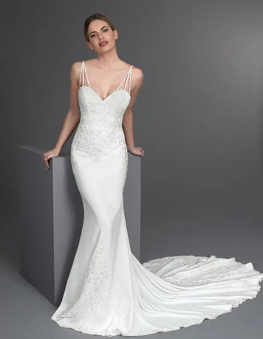 AerbaDress an ornate lace sheath gown with beaded straps