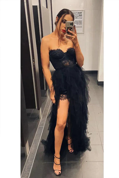 AerbaDress Elegant Prom Dresses Strapless Tiered Tulle Fashion Evening Dress