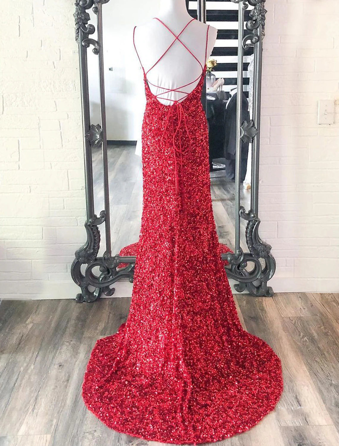 Mermaid / Trumpet Prom Dresses Sparkle & Shine Dress Party Wear Floor Length Sleeveless Spaghetti Strap Sequined with Sequin