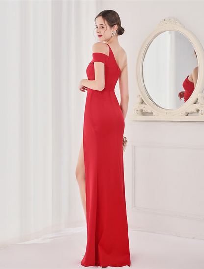 Evening Gown Elegant Dress Wedding Guest Floor Length Sleeveless Strap Satin V Back with Slit