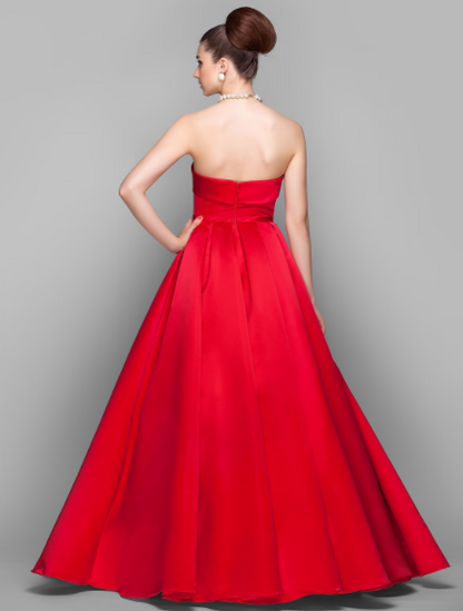 Elegant Dress Floor Length Sleeveless Strapless Satin with Bow(s)