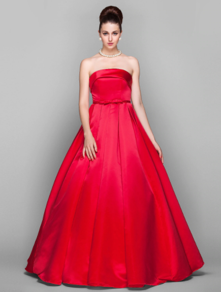 Elegant Dress Floor Length Sleeveless Strapless Satin with Bow(s)