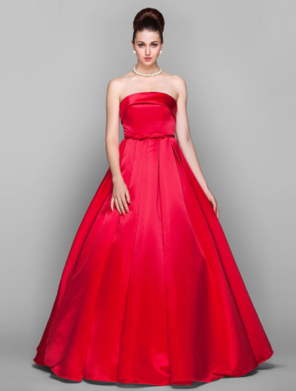 Elegant Dress Floor Length Sleeveless Strapless Satin with Bow(s)