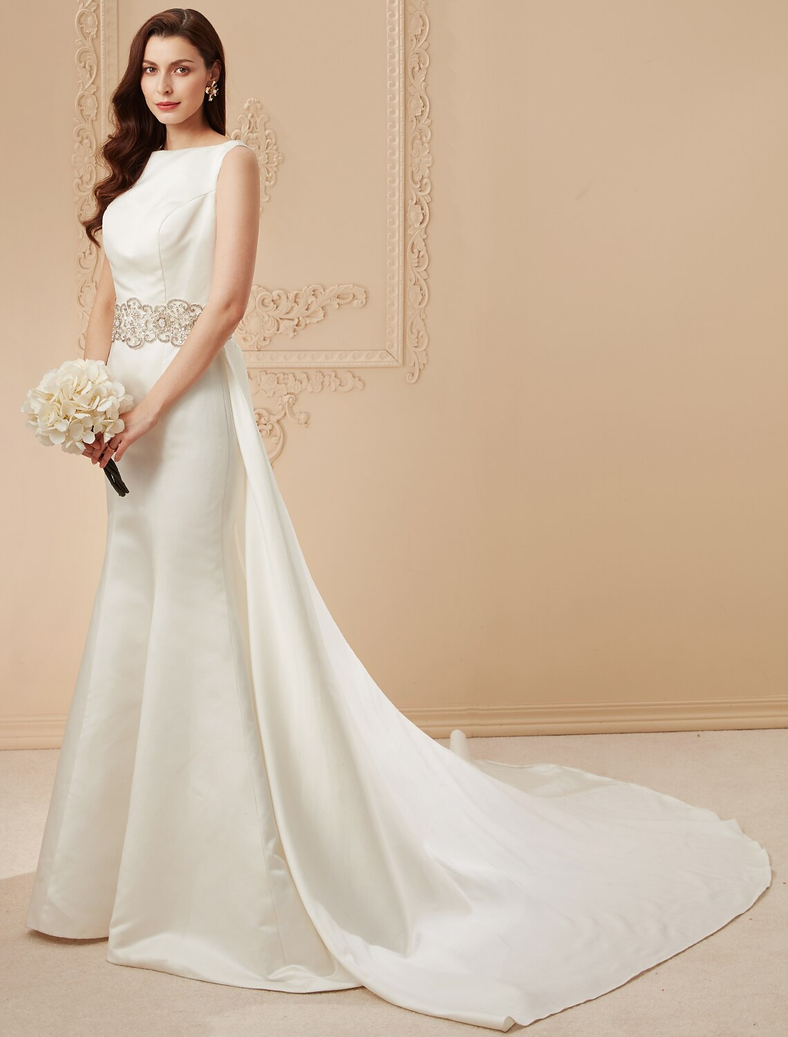 Wedding Dresses Regular Straps Neck Satin With Beading