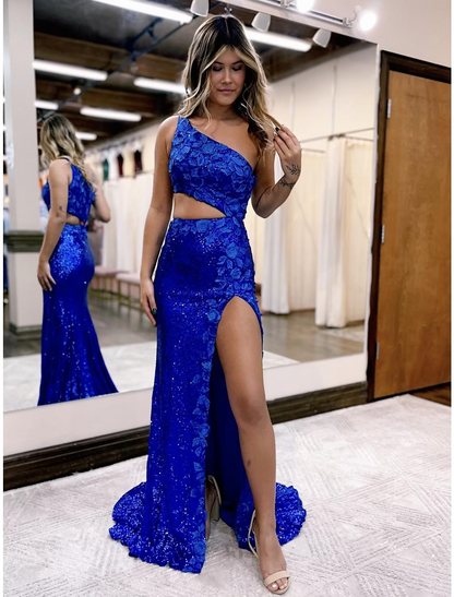 Prom Dresses Sexy Dress Formal Sleeveless One Shoulder Sequined with Sequin Appliques