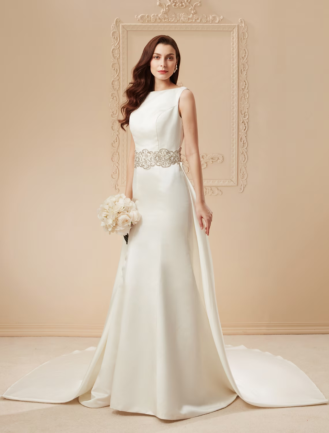 Wedding Dresses Regular Straps Neck Satin With Beading