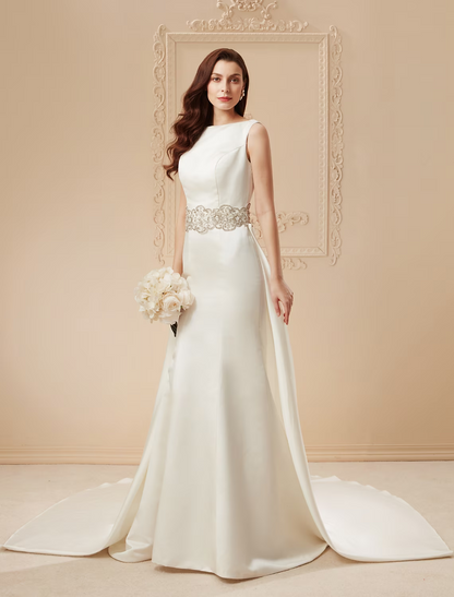 Wedding Dresses Regular Straps Neck Satin With Beading