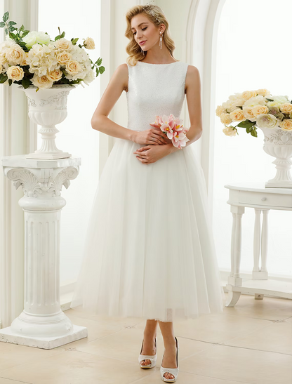 Little White Dresses Wedding Dresses Length A-Line Regular Straps Neck Tulle With Lace Sequin