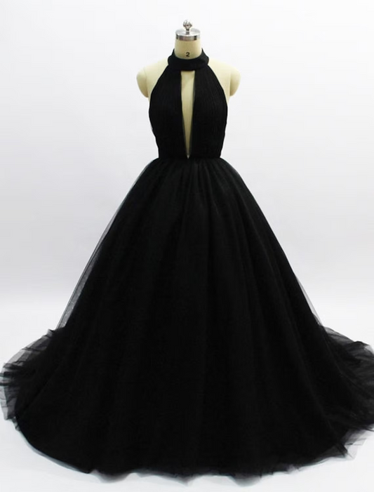 Ball Gown Prom Dresses Open Back Dress Wedding Party Sleeveless Tulle Backless with Pleats