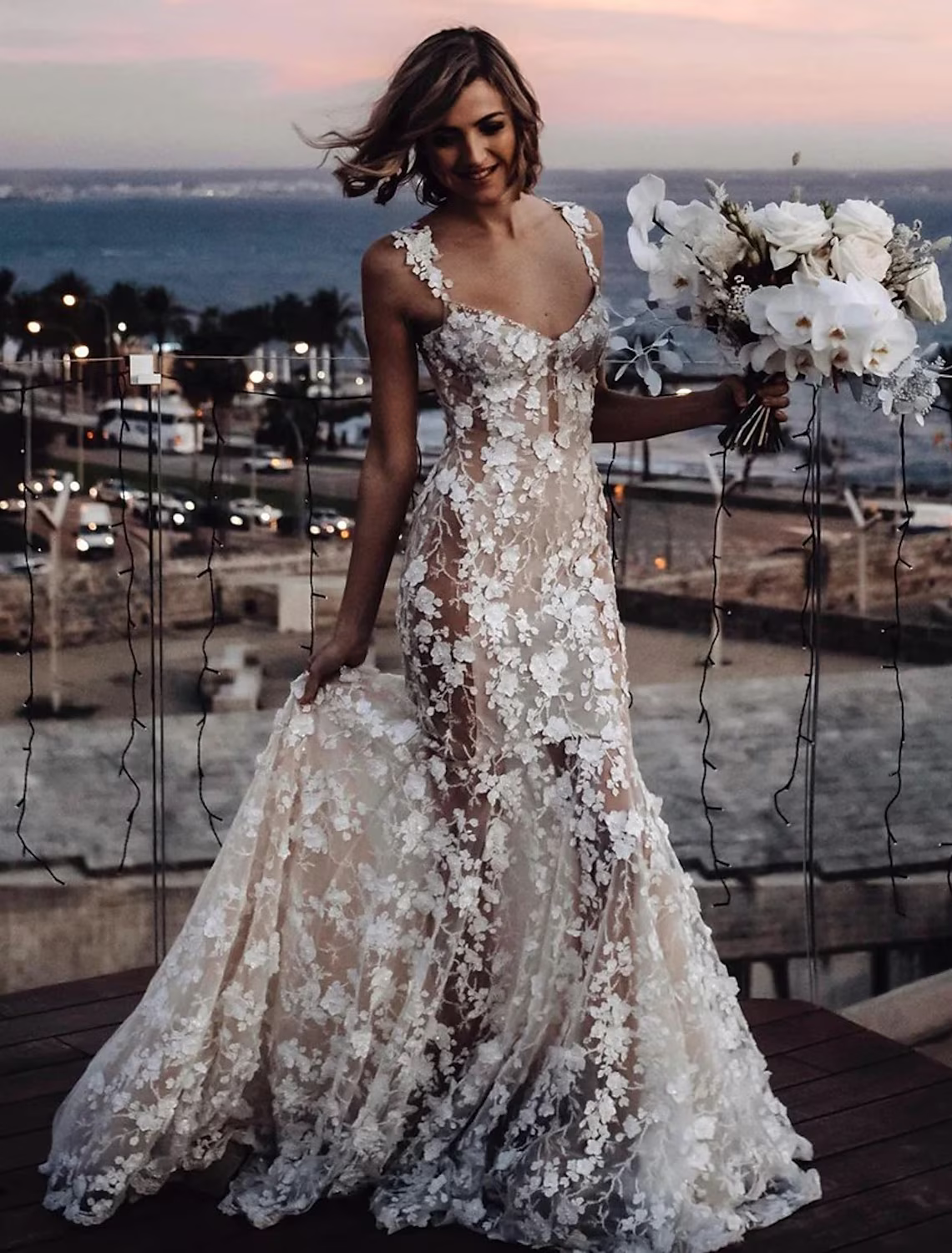 Beach Sexy Boho Wedding Dresses Court Train Sleeveless V Neck Lace With Appliques