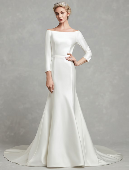 Casual Wedding Dresses Chapel Train Length Sleeve Strapless Satin With Pleat