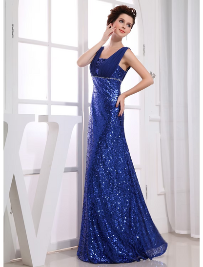 Sparkle Wedding Guest Engagement Formal Evening Dress V Neck Sleeveless Floor Length Chiffon with Beading