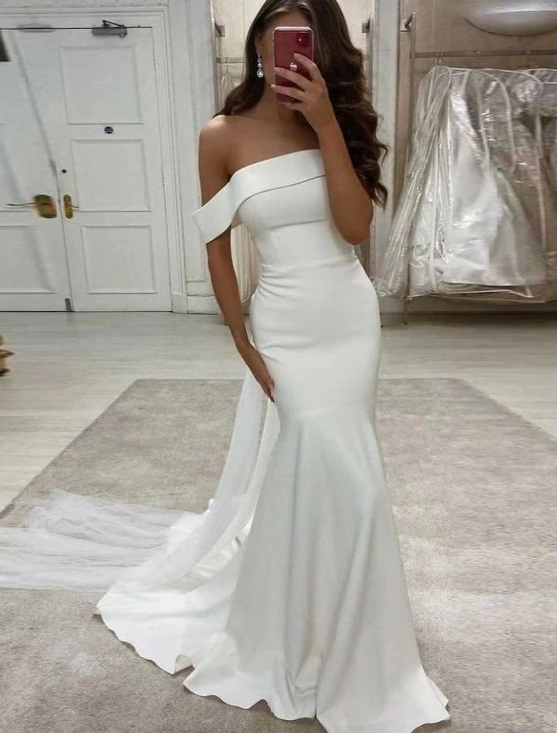 Sexy Wedding Dresses Short Sleeve Strapless Stretch Fabric With