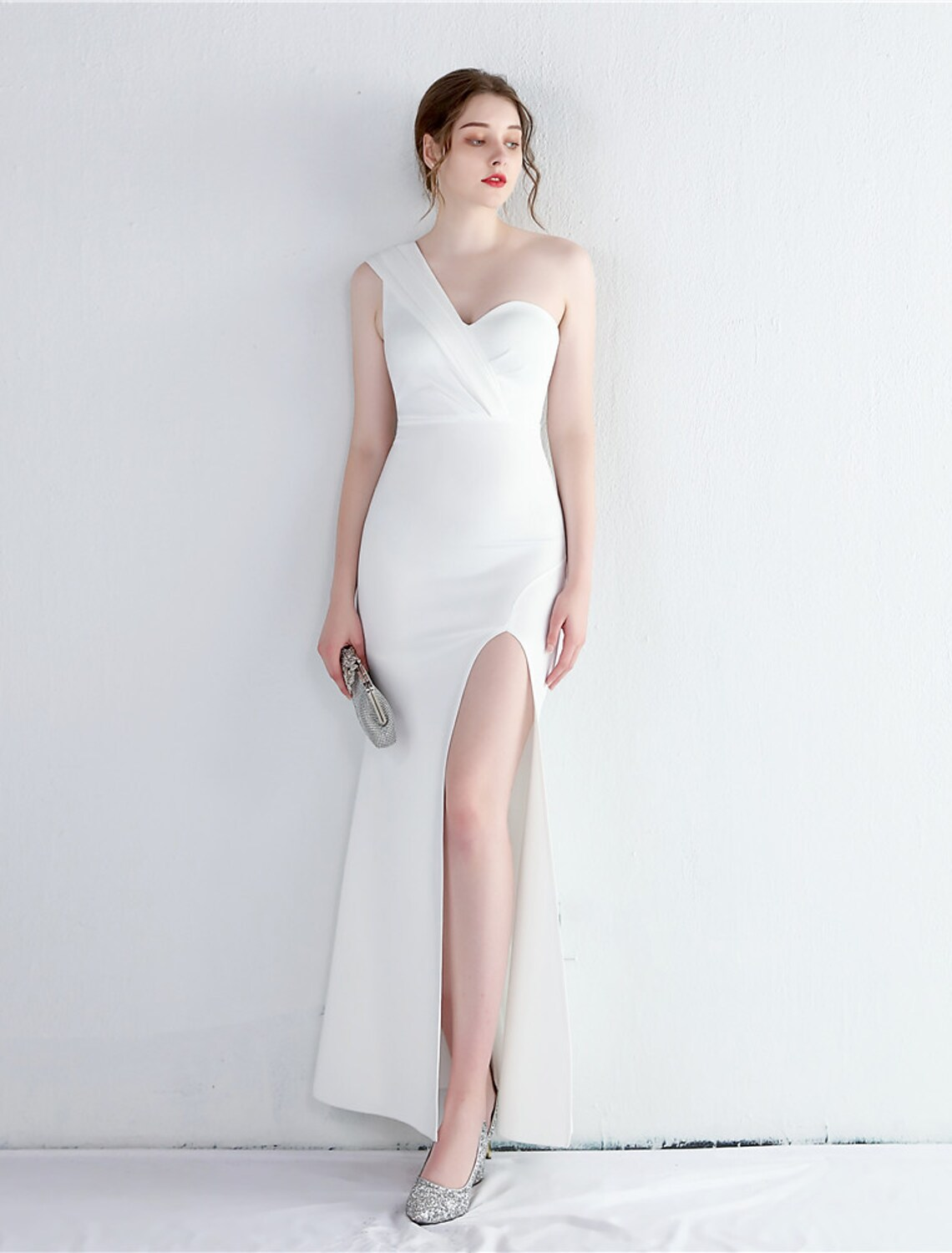 Prom Dresses Elegant Dress Formal Floor Length Sleeveless One Shoulder Polyester with Slit