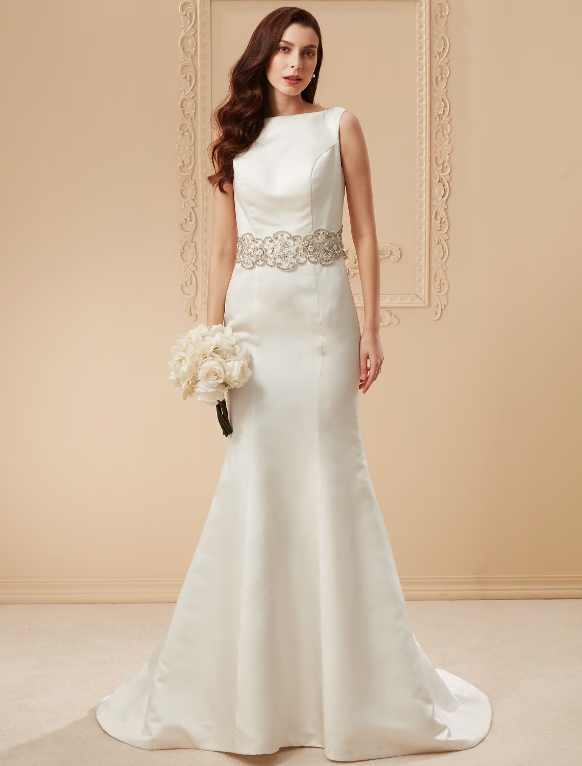 Wedding Dresses Regular Straps Neck Satin With Beading