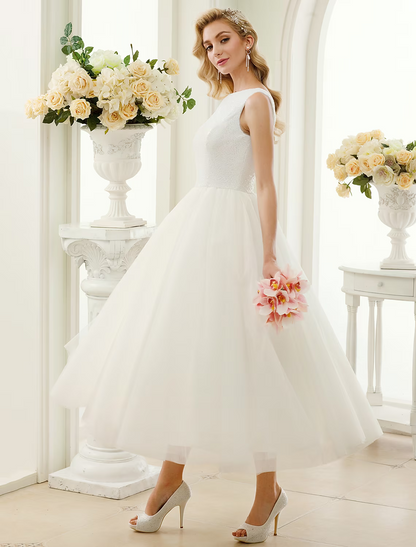 Little White Dresses Wedding Dresses Length A-Line Regular Straps Neck Tulle With Lace Sequin