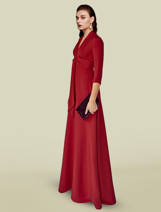 A-Line Mother of the Bride Dress Elegant V Neck Floor Length Charmeuse Sleeve with Ruching