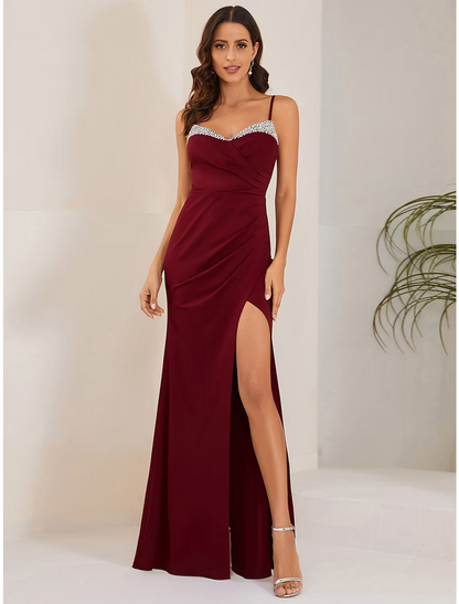 Wedding Guest Dresses Sexy Dress Formal Floor Length Sleeveless Strap Stretch Fabric with Slit