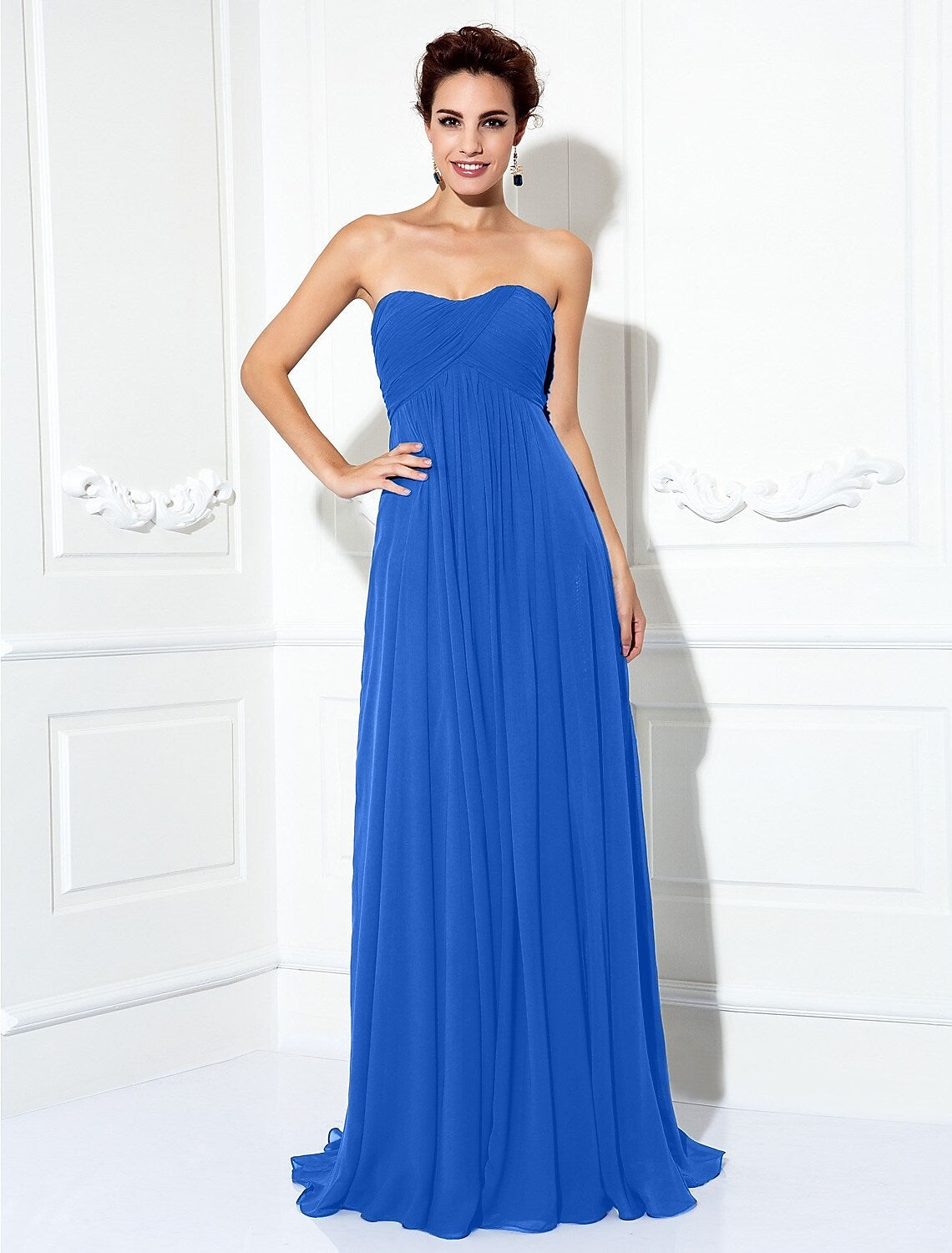 Minimalist Dress Wedding Sleeveless Strapless Chiffon with Pleats Ruched