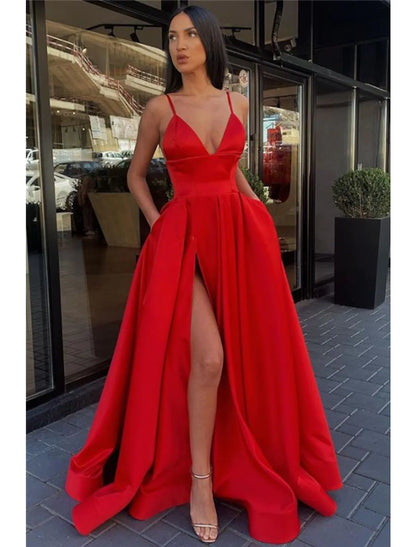 A-Line Prom Dress High Split Evening Dress Formal Birthday Sleeveless with Pleats Split Front