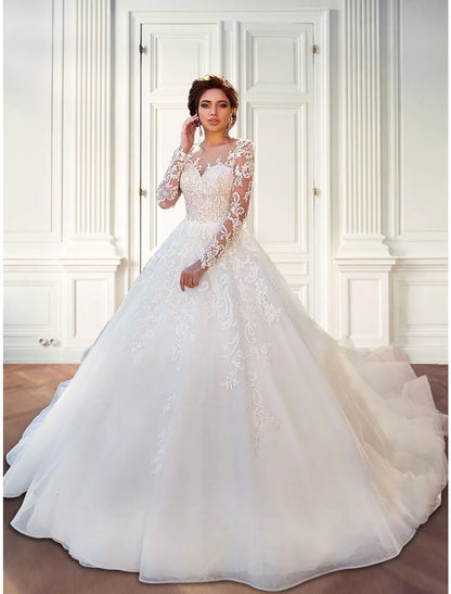 Engagement Formal Wedding Dresses Ball Gown Long Sleeve Lace Appliques