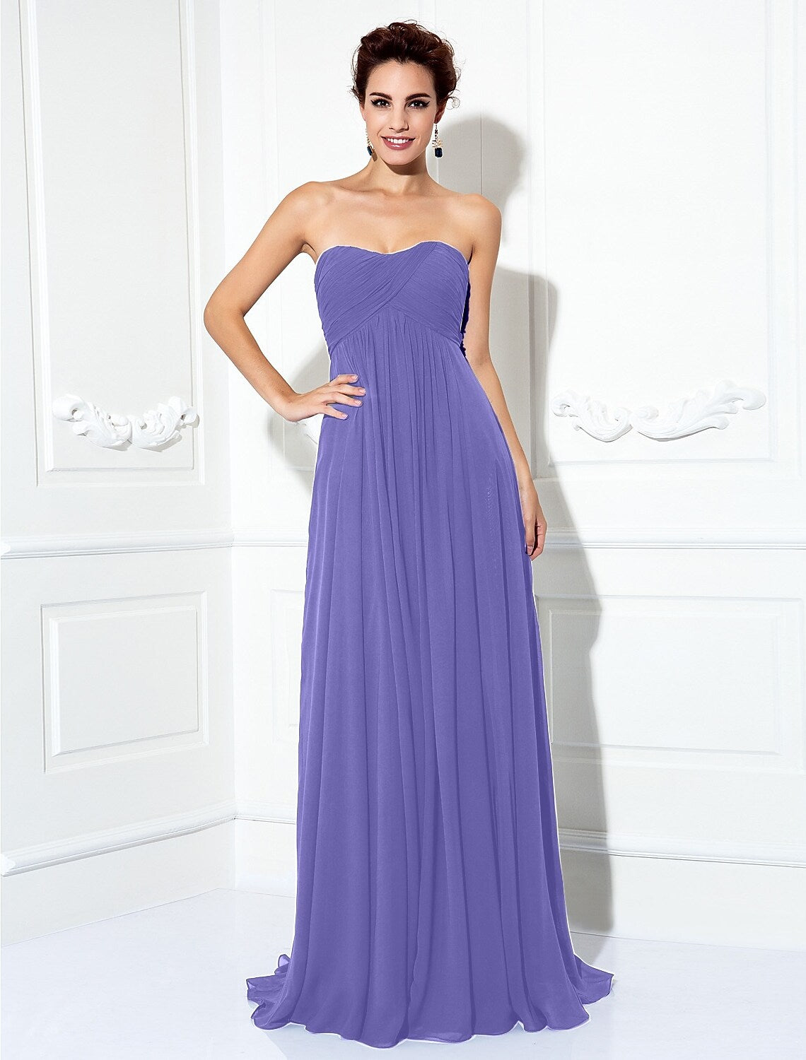 Minimalist Dress Wedding Sleeveless Strapless Chiffon with Pleats Ruched