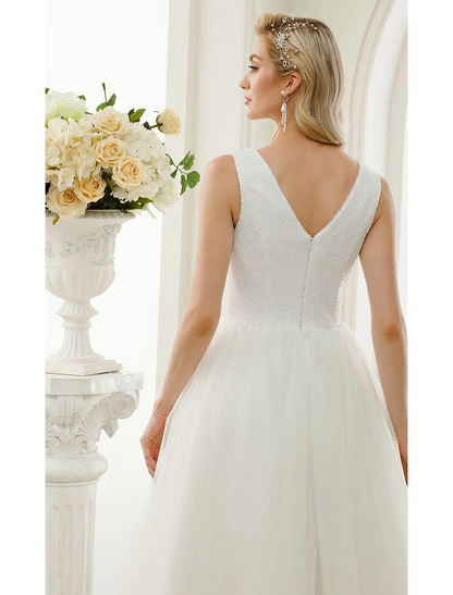 Little White Dresses Wedding Dresses Length A-Line Regular Straps Neck Tulle With Lace Sequin