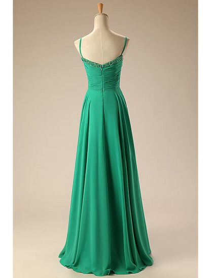 A-Line Prom Dresses Dress Formal Floor Length Sleeveless Sweetheart Chiffon Backless with Pleats Ruched Beading