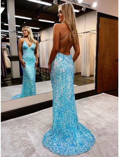 Prom Dresses Sexy Dress Formal Court Train Sleeveless V Neck Sequined Backless with Sequin