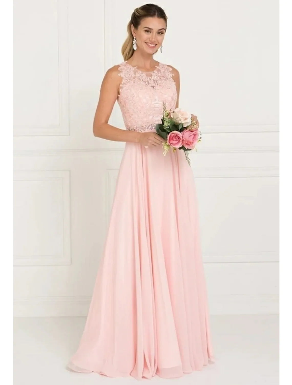 A-Line Bridesmaid Dress Sleeveless Elegant  Tulle with Ribbon