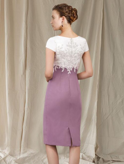 Mother of the Bride Dress Elegant  Knee Length Chiffon Lace Short Sleeve with Appliques