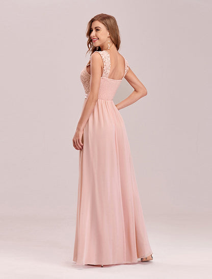 A-Line Elegant Formal Evening Dress Backless Sleeveless Floor Length Chiffon with Pleats