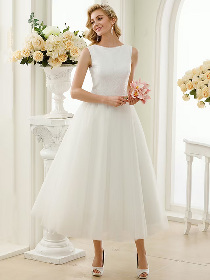 Little White Dresses Wedding Dresses Length A-Line Regular Straps Neck Tulle With Lace Sequin