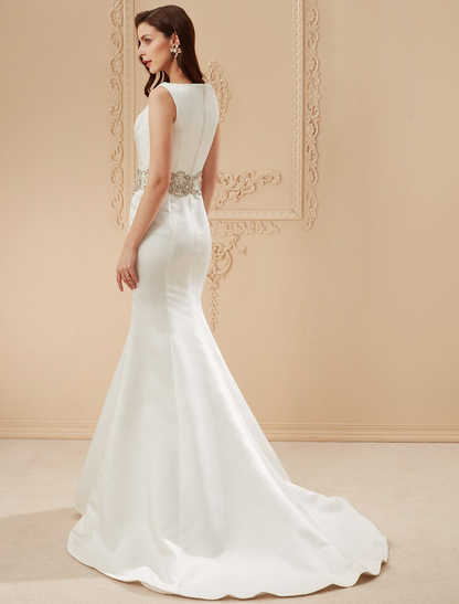 Wedding Dresses Regular Straps Neck Satin With Beading