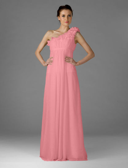 Bridesmaid Dress One Shoulder Sleeveless Elegant Floor Length Chiffon with