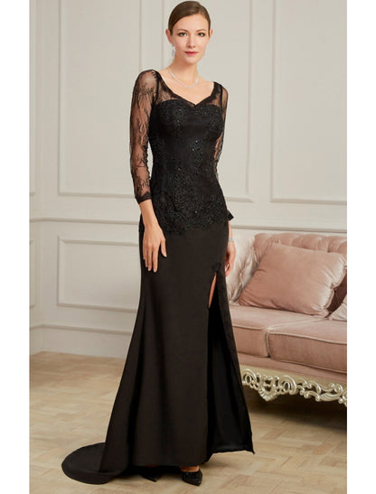 Evening Gown Sexy Dress Party Long Sleeve V Neck Chiffon  Beading Slit Appliques