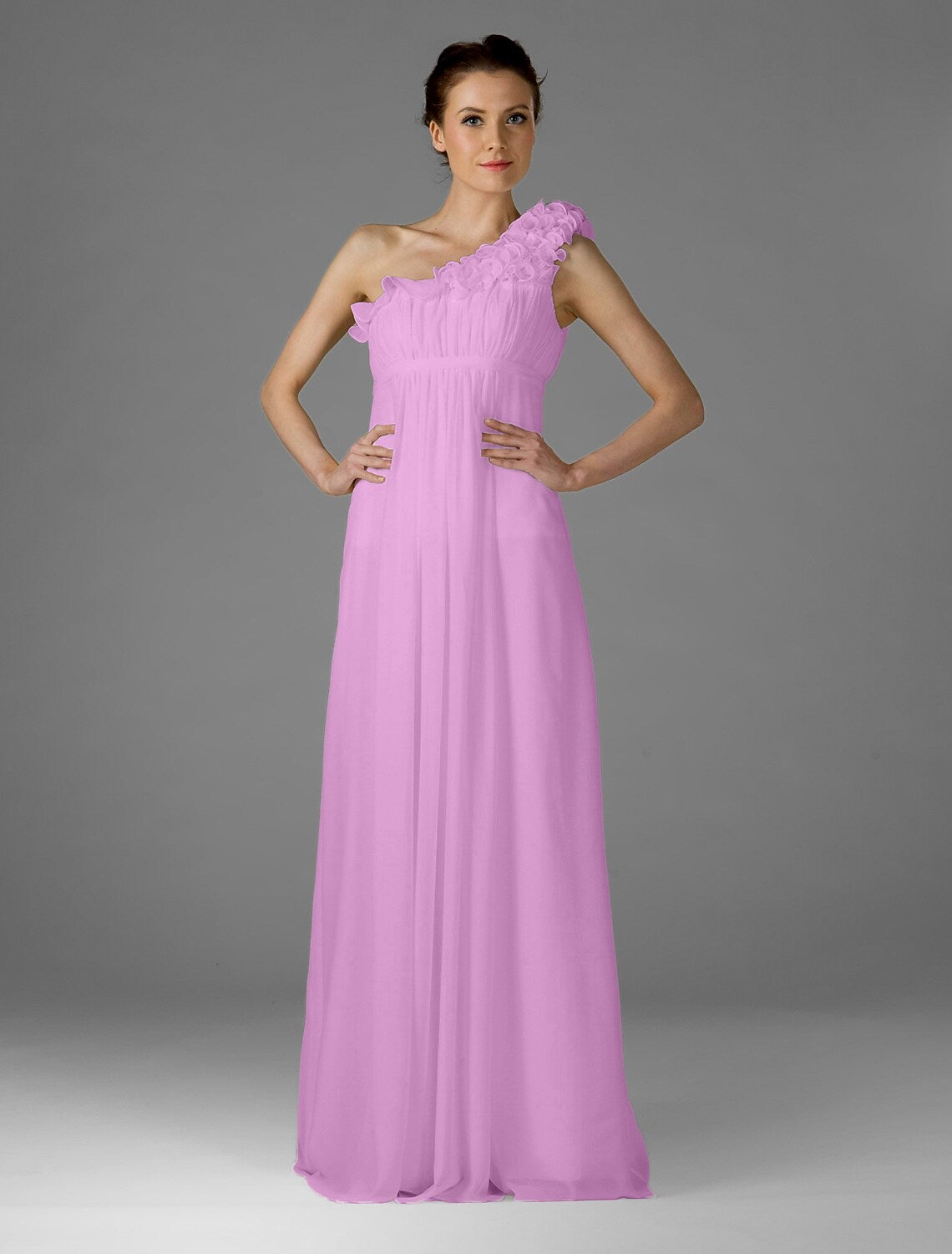 Bridesmaid Dress One Shoulder Sleeveless Elegant Floor Length Chiffon with