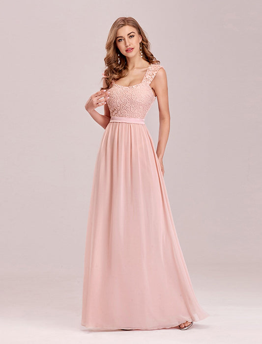 A-Line Elegant Formal Evening Dress Backless Sleeveless Floor Length Chiffon with Pleats