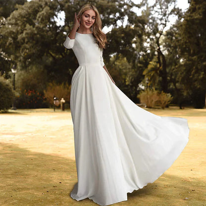 Casual Wedding Dresses A-Line Length Sleeve Stretch Pleats