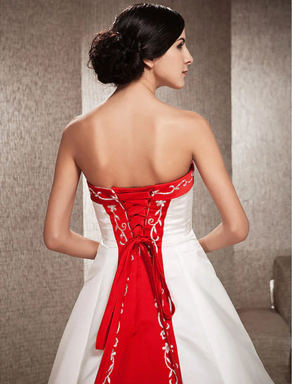 Open Back Wedding Dresses Ball Gown Strapless With Embroidery