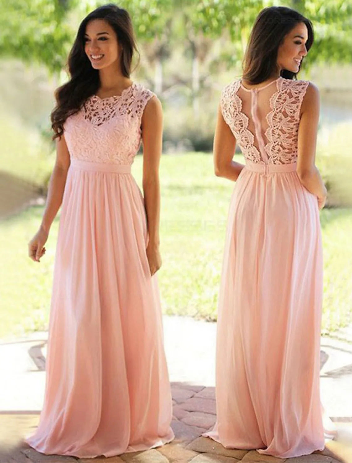 A-Line Bridesmaid Dress Sleeveless Elegant Floor Length Chiffon Ribbon Pleats