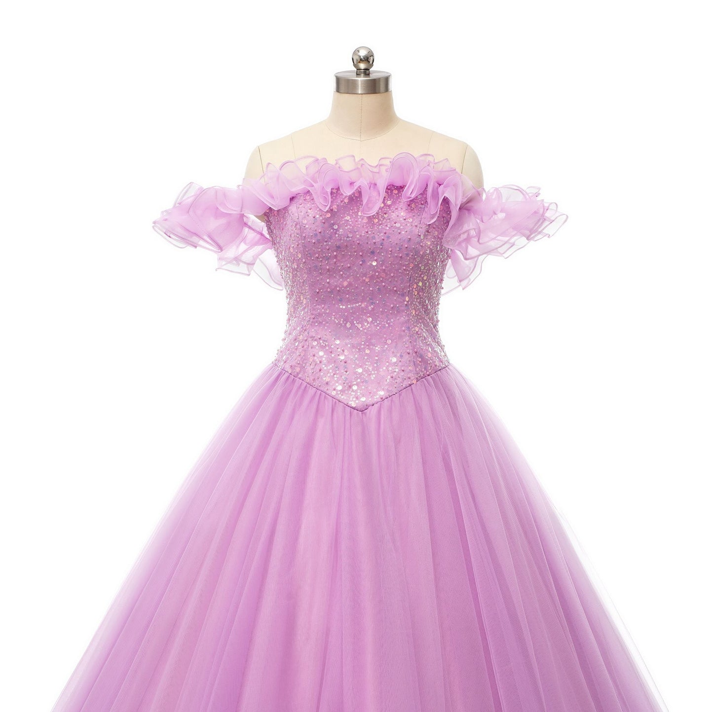 Prom Dresses Puffy Dress Quinceanera Floor Length Sleeveless Off Shoulder Tulle Pearls Sequin