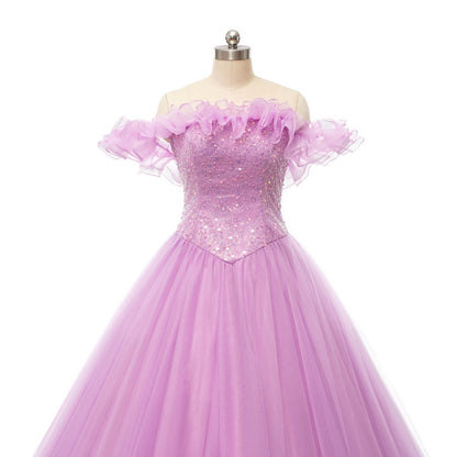 Prom Dresses Puffy Dress Quinceanera Floor Length Sleeveless Off Shoulder Tulle Pearls Sequin