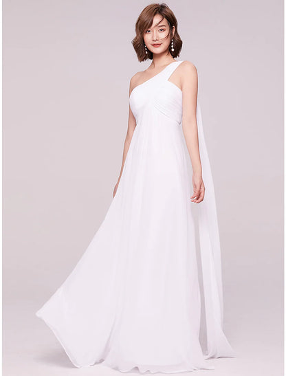 Plus Size Wedding Guest Formal Evening Dress One Shoulder Backless Sleeveless Floor Length Chiffon Pleats Draping