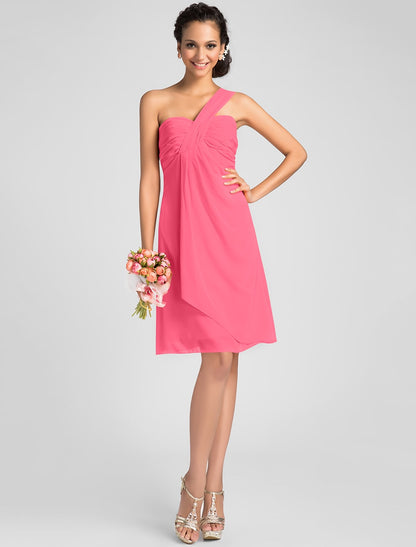 A-Line Bridesmaid Dress One Shoulder Neckline Sleeveless Sexy Knee Length Chiffon