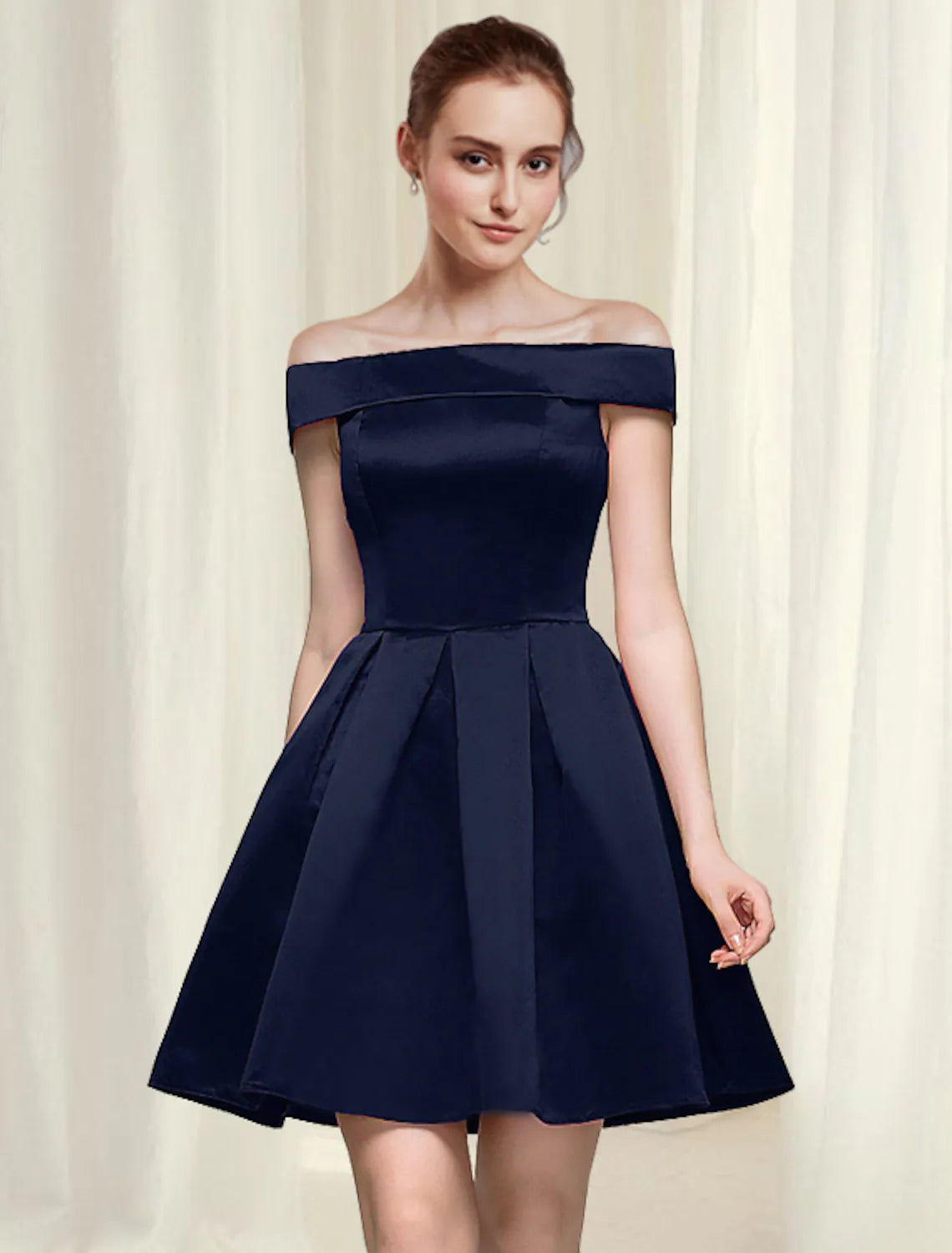 A-Line Cocktail Dresses Homecoming Short Mini Sleeveless Off Shoulder Satin with Sleek