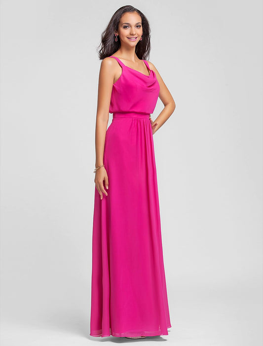 Bridesmaid Dress Straps Sleeveless Floor Length Chiffon with Draping