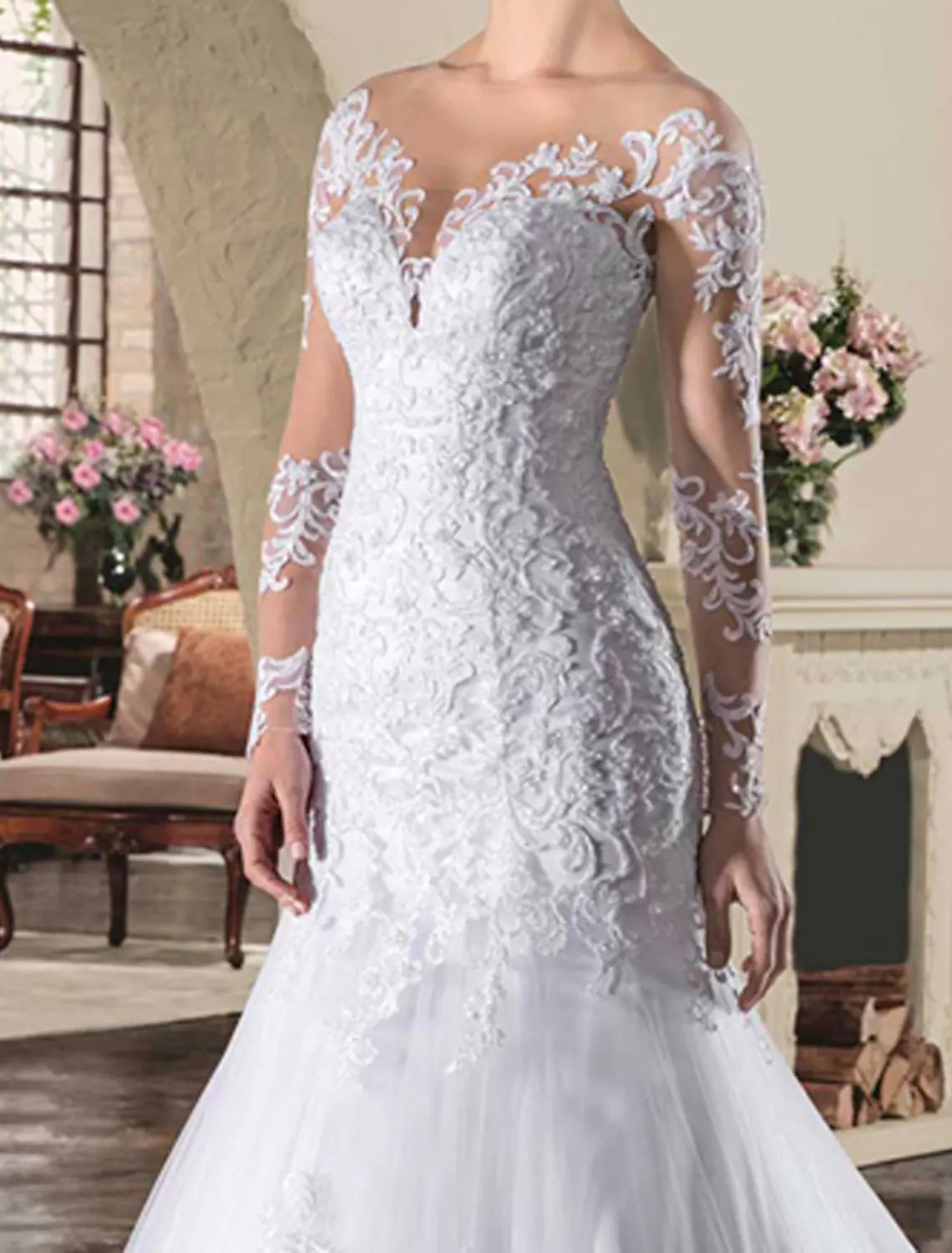 Engagement Open Back Formal Wedding Dresses Long Sleeve Lace