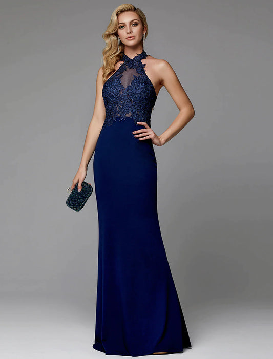 Evening Gown Dress Wedding Floor Length Sleeveless Halter Spandex Crisscross Back