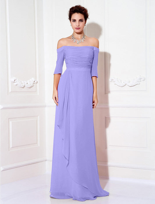 Minimalist Dress Wedding Half Sleeve Off Shoulder Chiffon